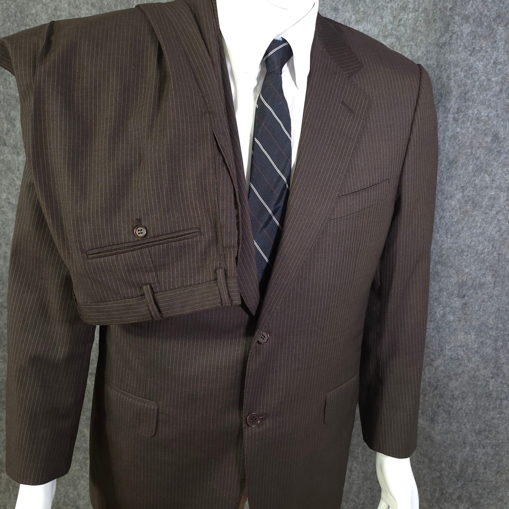Canali Mens Brown Pinstripe 100% Wool 2 Button Suit Made in Italy Size 54R 44R